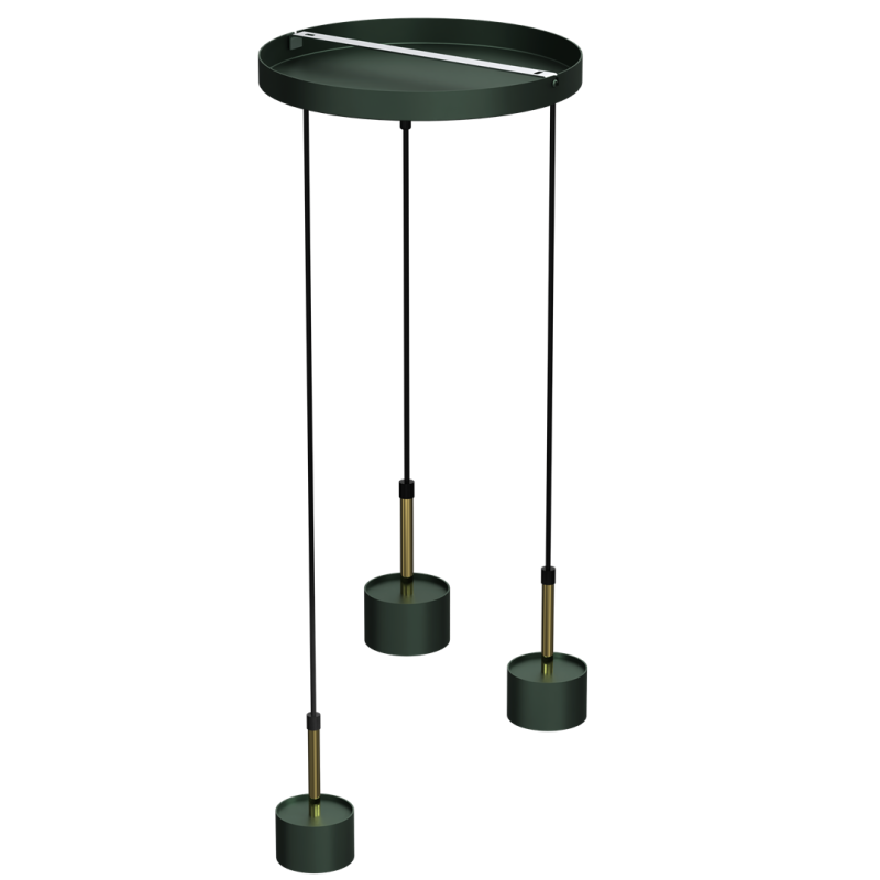 Suspension ARENA 3 abat-jour cylindriques alignés métal vert et doré GX53 Design chic 