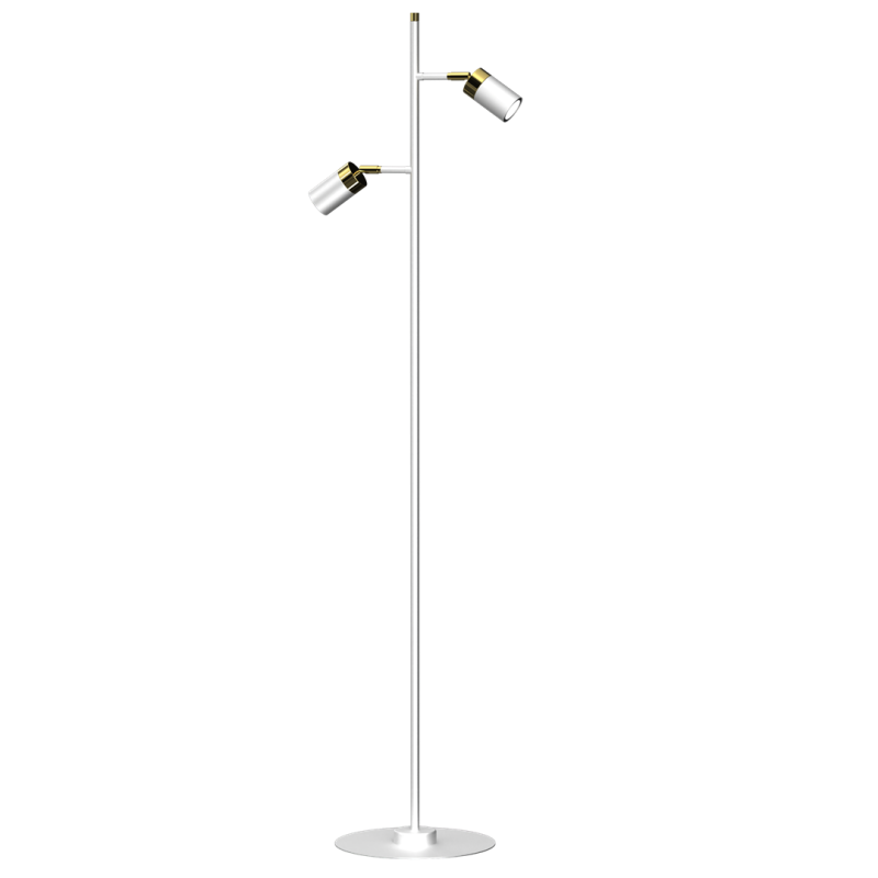 Lampadaire JOKER 2 spots orientables métal blanc anneau doré GU10 Minimaliste 