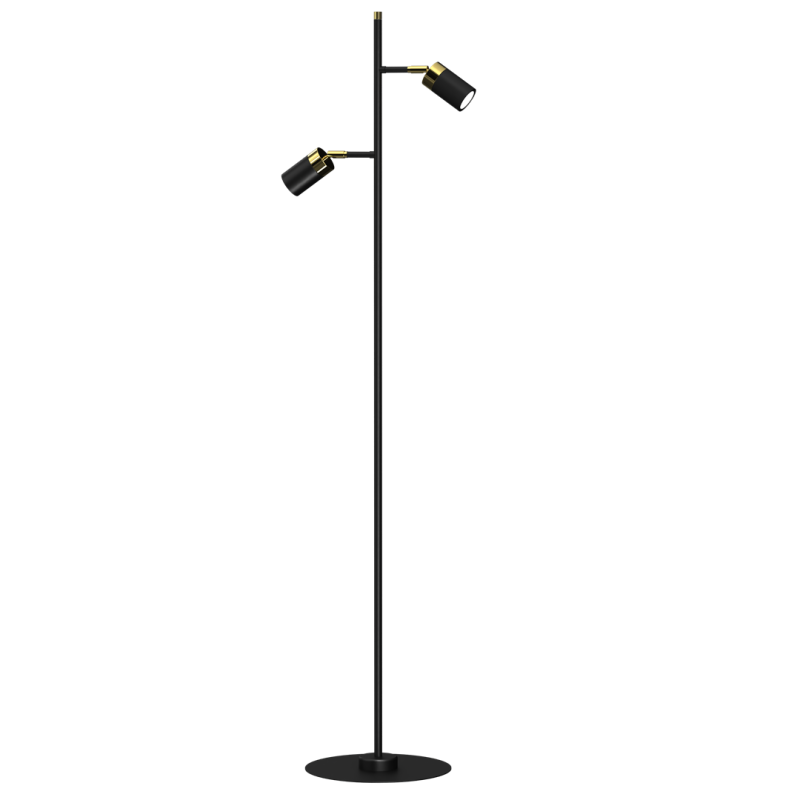 Lampadaire JOKER 2 spots orientables métal noir anneau doré GU10 Minimaliste 