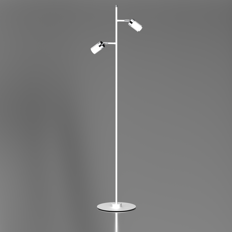 Lampadaire JOKER 2 spots orientables métal blanc anneau chromé GU10 Minimaliste 