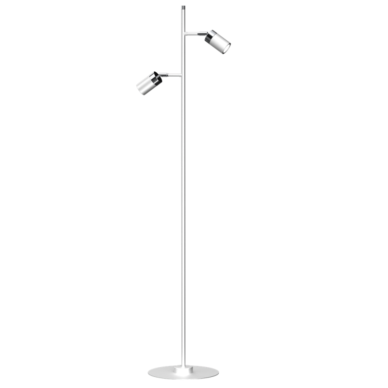 Lampadaire JOKER 2 spots orientables métal blanc anneau chromé GU10 Minimaliste 