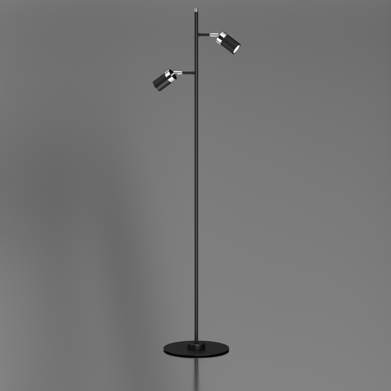 Lampadaire JOKER 2 spots orientables métal noir anneau chromé GU10 Minimaliste 