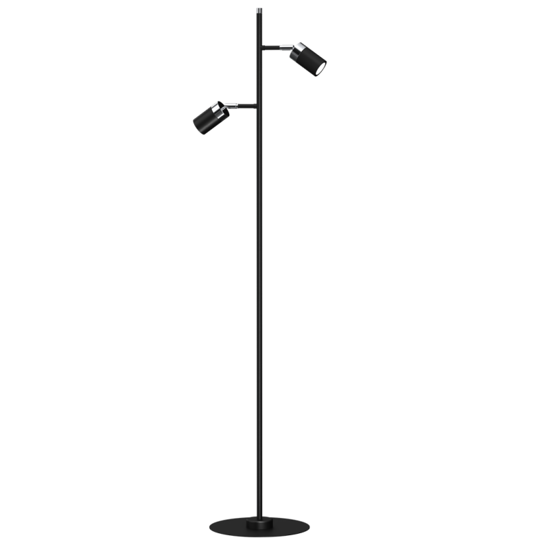 Lampadaire JOKER 2 spots orientables métal noir anneau chromé GU10 Minimaliste 