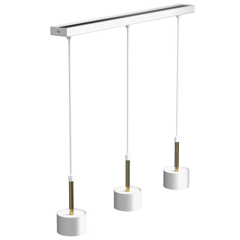 Suspension ARENA 3 abat-jour cylindriques métal blanc et doré base ronde GX53 Design chic 