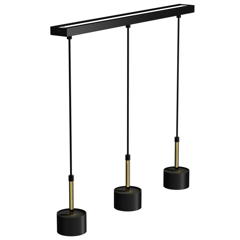 Suspension ARENA 3 abat-jour cylindriques métal noir et doré base ronde GX53 Design chic 