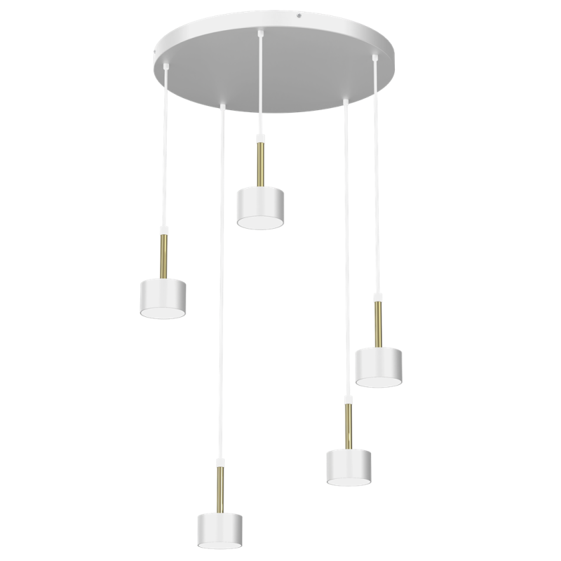 Suspension ARENA 5 abat-jour cylindriques métal blanc et doré base ronde GX53 Design chic 