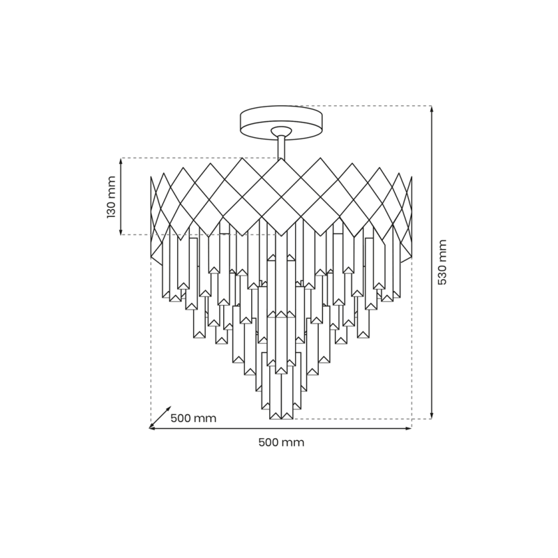 Plafonnier CARISMA bandeau métal losanges métal chromé et cristaux suspendus E14 Vintage 