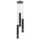 Suspension JOKER 3 tubes métal noir anneau chromé GU10 base ronde Minimaliste 