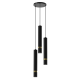 Suspension JOKER 3 tubes métal noir anneau doré GU10 base ronde Minimaliste 