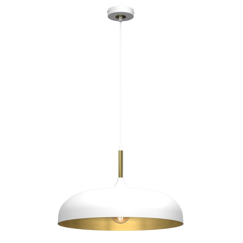 Suspension LINCOLN 45cm cloche métal blanc intérieur doré E27 Industriel 