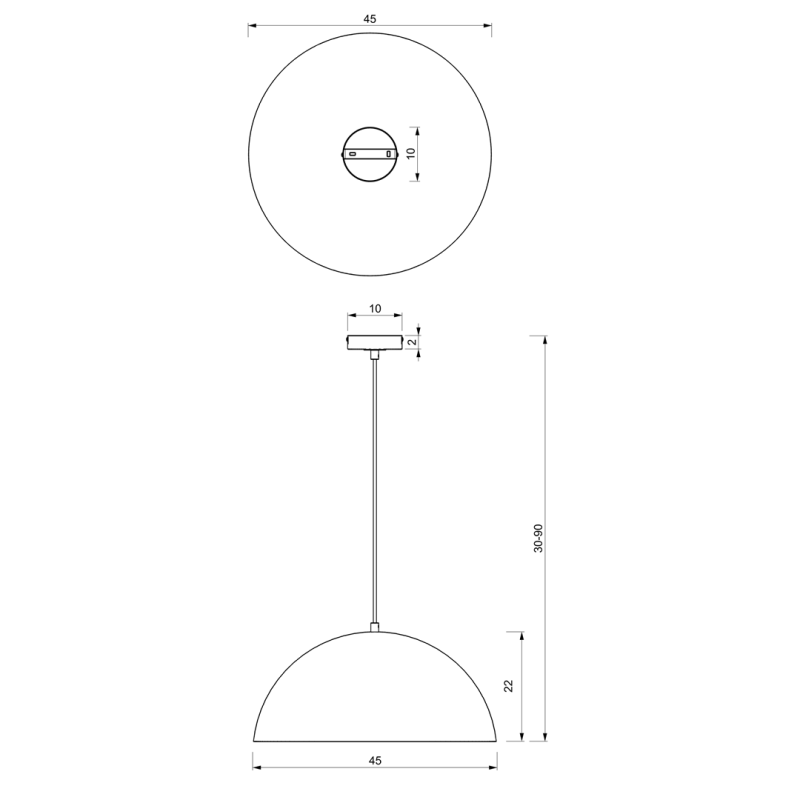 Suspension BETA abat-jour 45cm métal blanc intérieur doré E27 hauteur réglable Minimaliste 