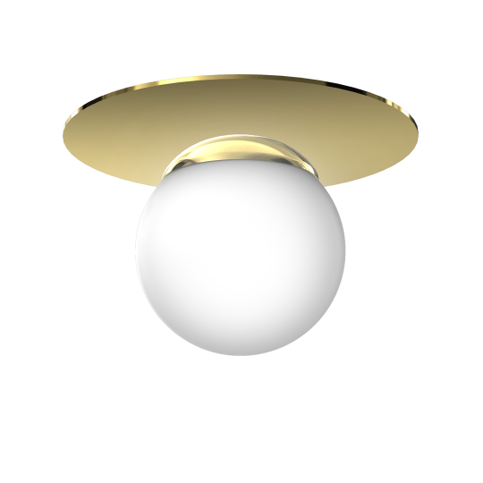 Plafonnier PLATO base ronde plastique doré 19cm boule verre blanc 14cm E14 Design chic 
