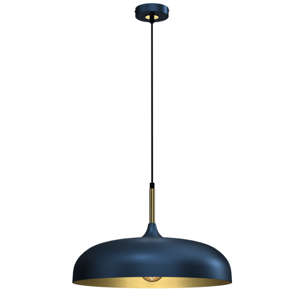 Suspension LINCOLN 45cm cloche métal bleu intérieur doré E27 Industriel 