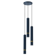 Suspension JOKER 3 tubes métal bleu anneau doré GU10 base ronde Minimaliste 