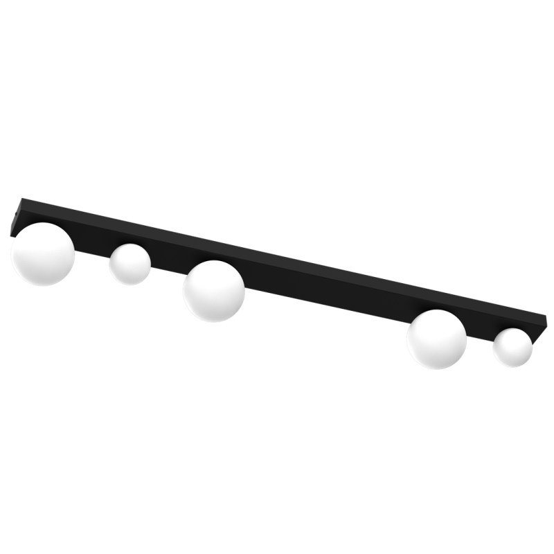 Plafonnier BIBIONE rectangle noir 3 boules verre blanc G9 Design chic 