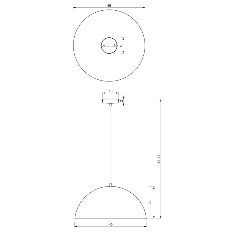 Suspension BETA abat-jour 45cm métal noir intérieur blanc E27 hauteur réglable Minimaliste 