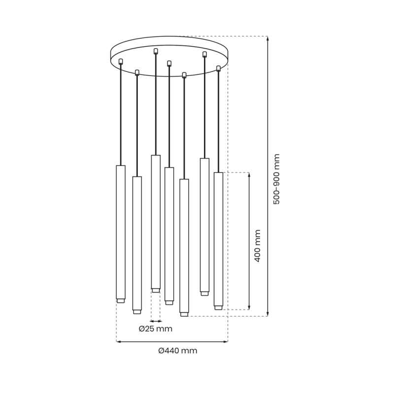 Suspension MONZA 7 cylindres métal noir G9 base ronde Minimaliste 