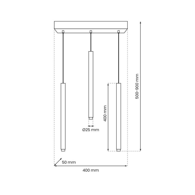 Suspension MONZA 3 cylindres métal noir G9 Minimaliste 