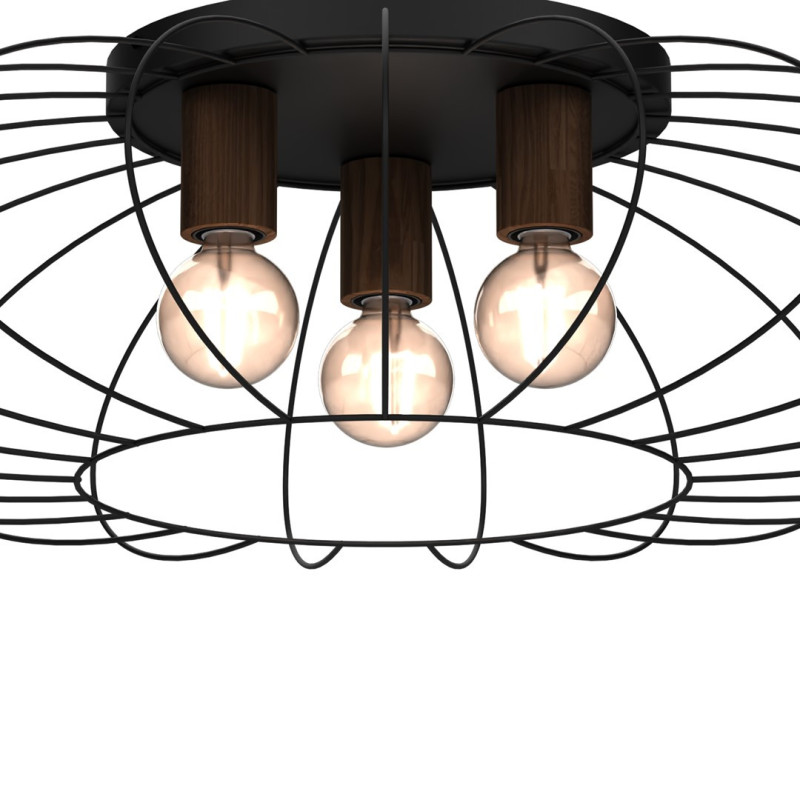 Plafonnier MERIDIANO 80cm cage ovale métal noir E27 Industriel 