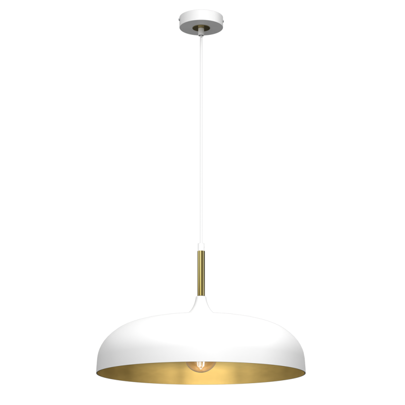 Suspension LINCOLN 45cm cloche métal blanc intérieur doré E27 Industriel 