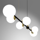 Suspension POP barre horizontale métal noir doré 146cm 6 boules verre blanc E14 Design chic 