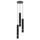 Suspension JOKER 3 tubes métal noir anneau doré GU10 base ronde Minimaliste 