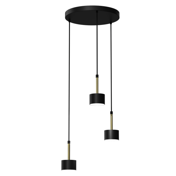Suspension ARENA 3 abat-jour cylindriques alignés métal noir et doré GX53 Design chic 