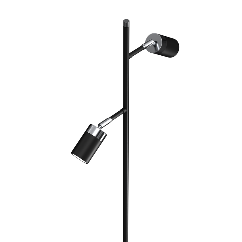 Lampadaire JOKER 2 spots orientables métal noir anneau chromé GU10 Minimaliste 