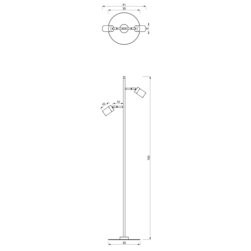 Lampadaire JOKER 2 spots orientables métal blanc anneau chromé GU10 Minimaliste 