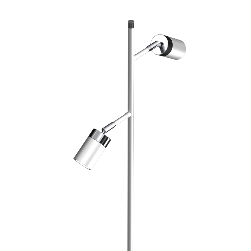 Lampadaire JOKER 2 spots orientables métal blanc anneau chromé GU10 Minimaliste 