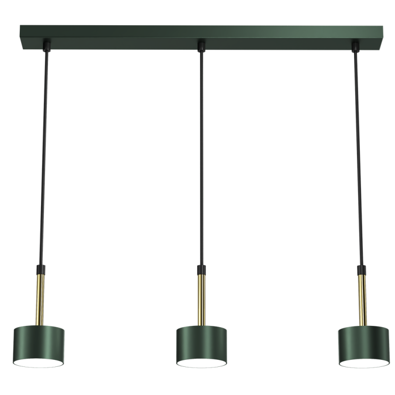 Suspension ARENA 3 abat-jour cylindriques métal vert et doré base ronde GX53 Design chic 