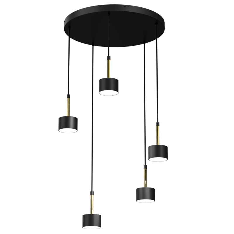 Suspension ARENA 5 abat-jour cylindriques métal noir et doré base ronde GX53 Design chic 