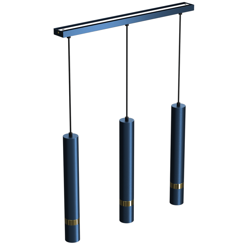 Suspension JOKER 3 tubes métal bleu anneau doré GU10 Minimaliste 