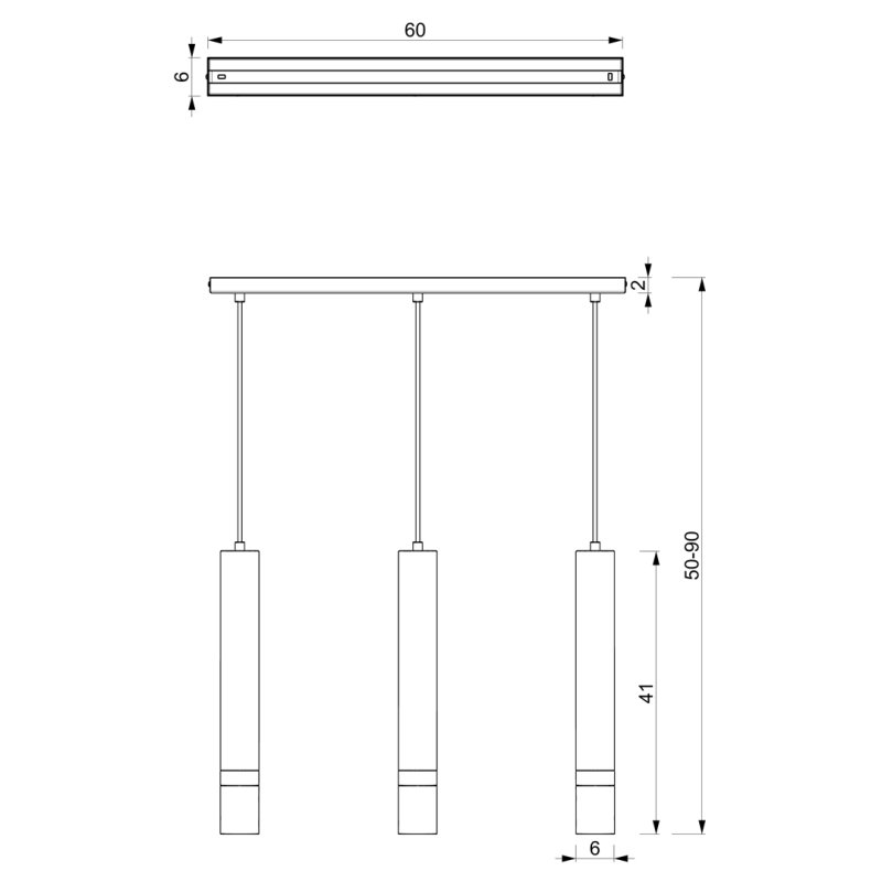 Suspension JOKER 3 tubes métal bleu anneau doré GU10 Minimaliste 