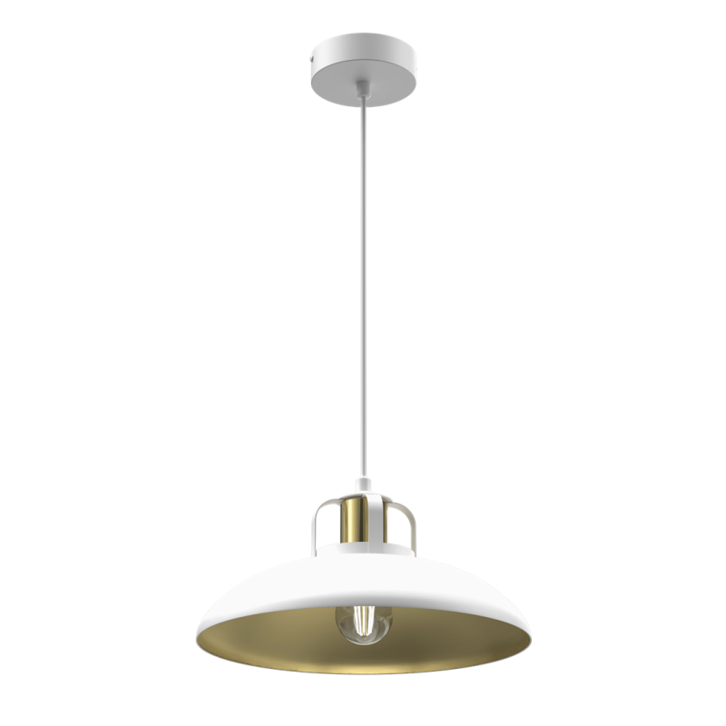 Suspension FELIX Cloche métal blanc intérieur doré E27 Industriel 