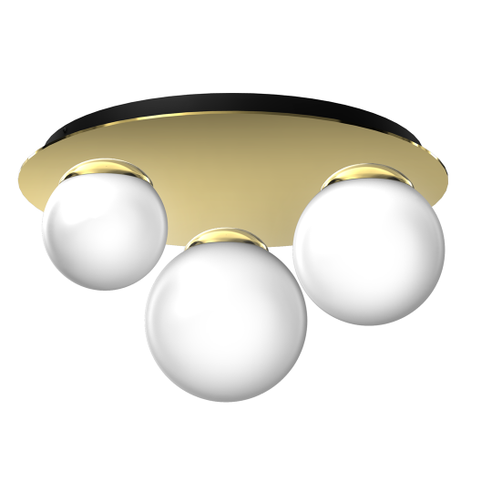 Plafonnier PLATO base ronde plastique doré 3 boules verre blanc E14 + E27 Design chic 