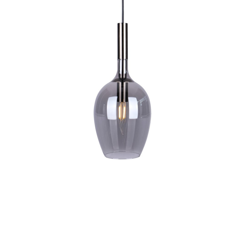 Suspension LUGANO abat-jour goutte verre gris fumé et métal chromé E14 Design chic 