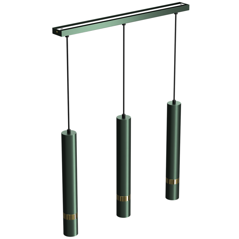 Suspension JOKER 3 tubes métal vert anneau doré GU10 Minimaliste 