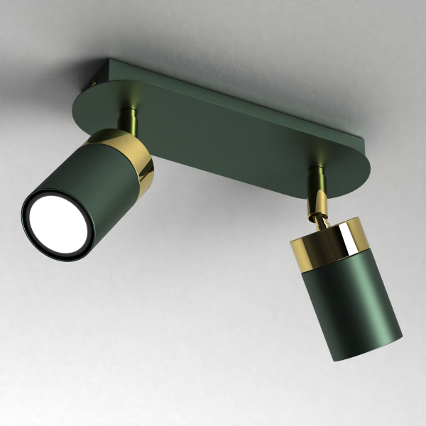 Plafonnier JOKER 2 spots orientables métal vert anneau doré GU10 Minimaliste 