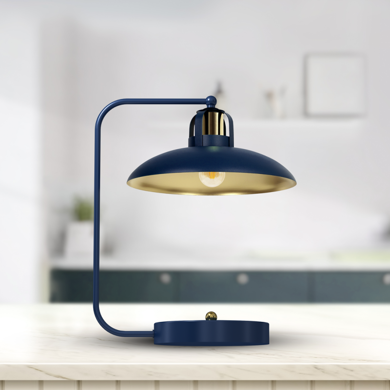 Lampe de bureau FELIX Cloche métal bleu intérieur doré E27 Industriel 