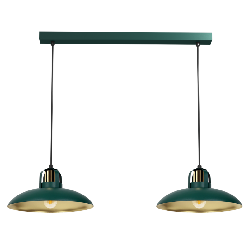 Suspension FELIX 2 Cloches métal vert intérieur doré E27 Industriel 