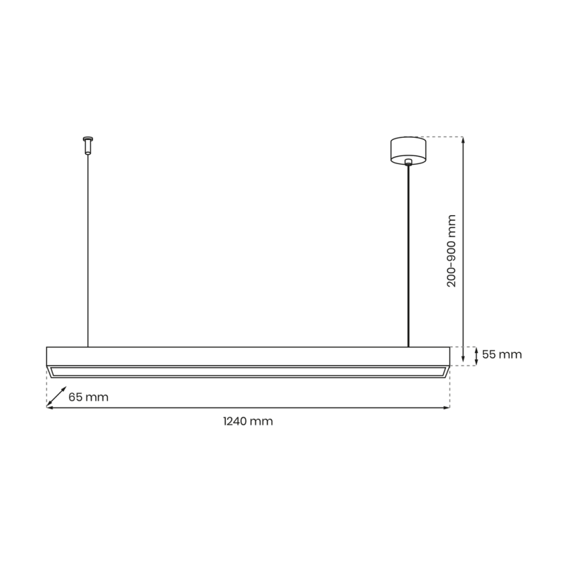 Suspension LUNGO réglette 124cm métal noir T8 Industriel 