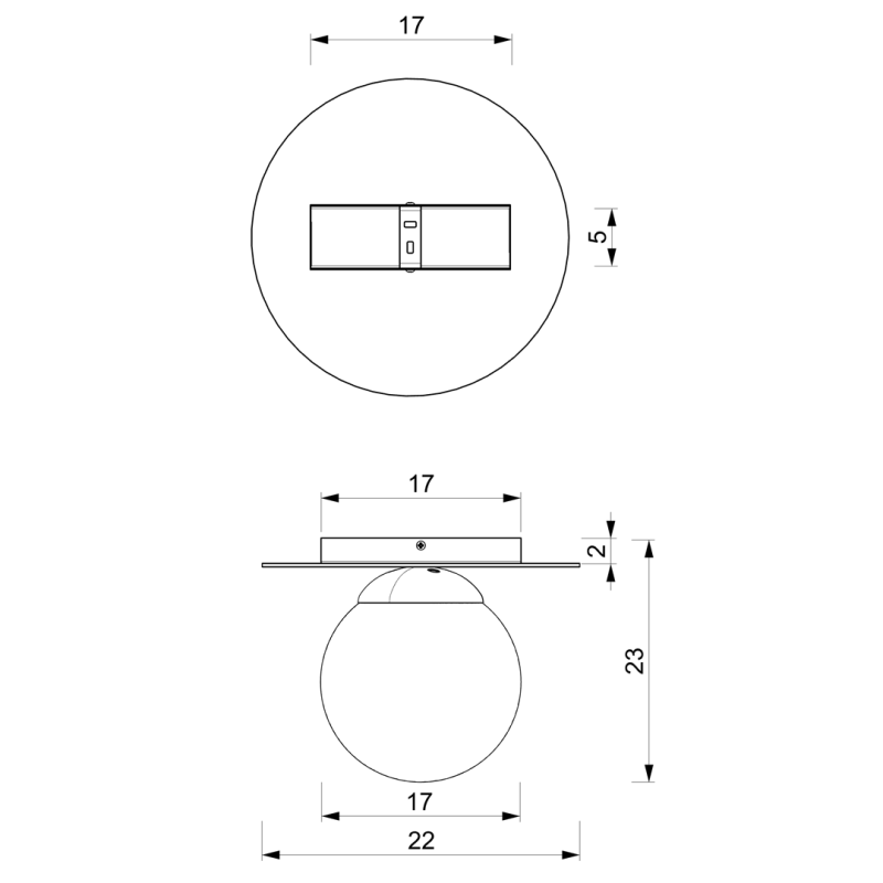 Plafonnier PLATO base ronde plastique doré 22cm boule verre blanc 17cm E14 Design chic 