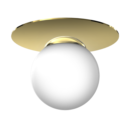 Plafonnier PLATO base ronde plastique doré 22cm boule verre blanc 17cm E14 Design chic 