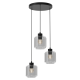 Suspension SOFIA 3 douilles abat-jour verre fumé E27 base ronde métal noir Design chic 