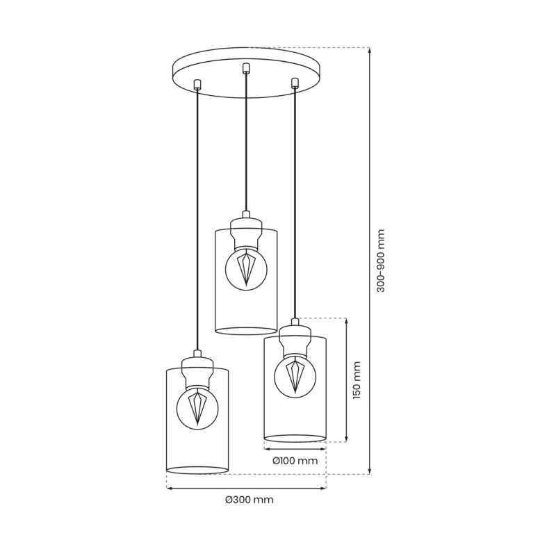 Suspension CHIC 3 abat-jour verre fumé douille doré E27 base ronde métal noir Industriel 