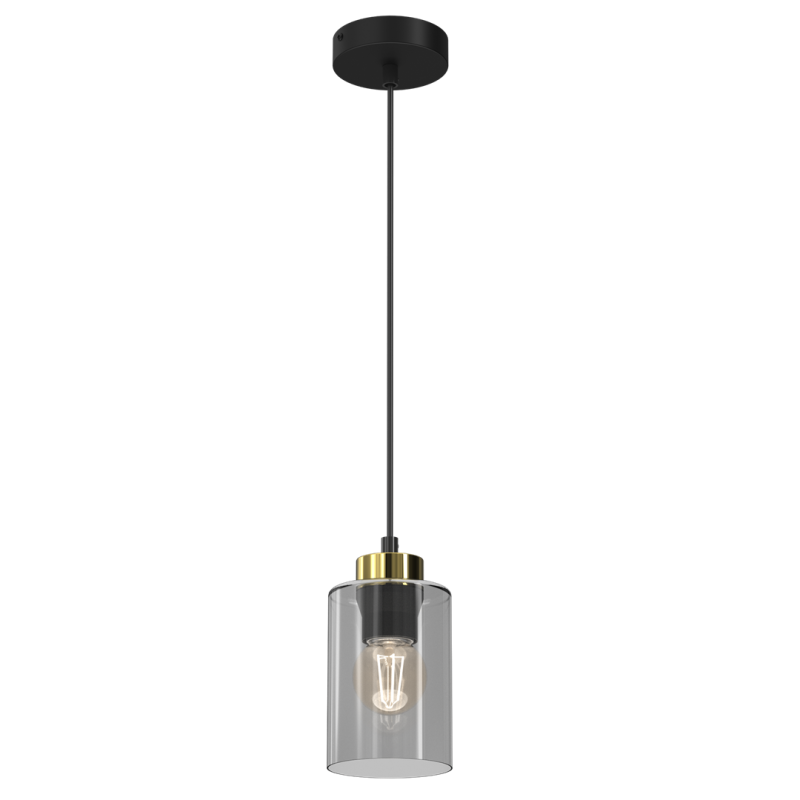 Suspension CHIC abat-jour verre fumé douille doré E27 base métal noir Industriel 