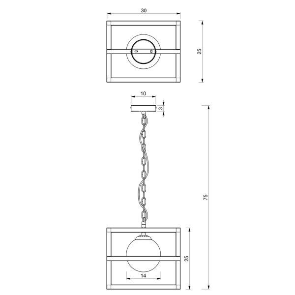 Suspension DIEGO structure carrés croisés métal noir boule verre blanc E14 Industriel 
