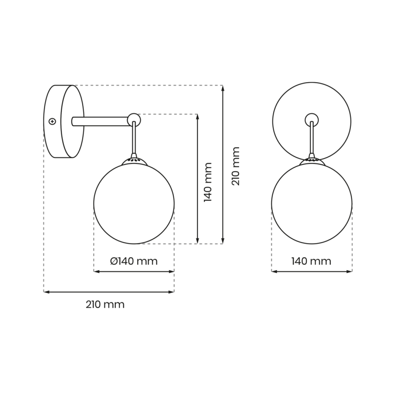 Applique murale REFLEX boule verre fumé miroir doré E14 et E27 Design chic 