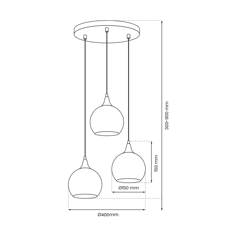 Suspension MONTE 3 abat-jour goutte verre fumé et métal doré E27 base ronde Design chic 